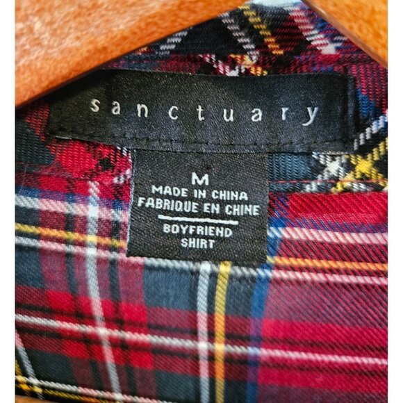2/$35-Sanctuary Plaid Long Sleeve Snap Button Boyfriend Shirt Pockets - Women M - Picture 10 of 11